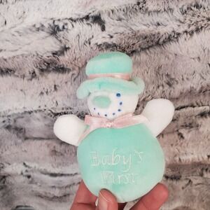 Main Joy Limited BABY'S FIRST Plush Velour Snowman Rattle Mint Green 5" Mini Toy